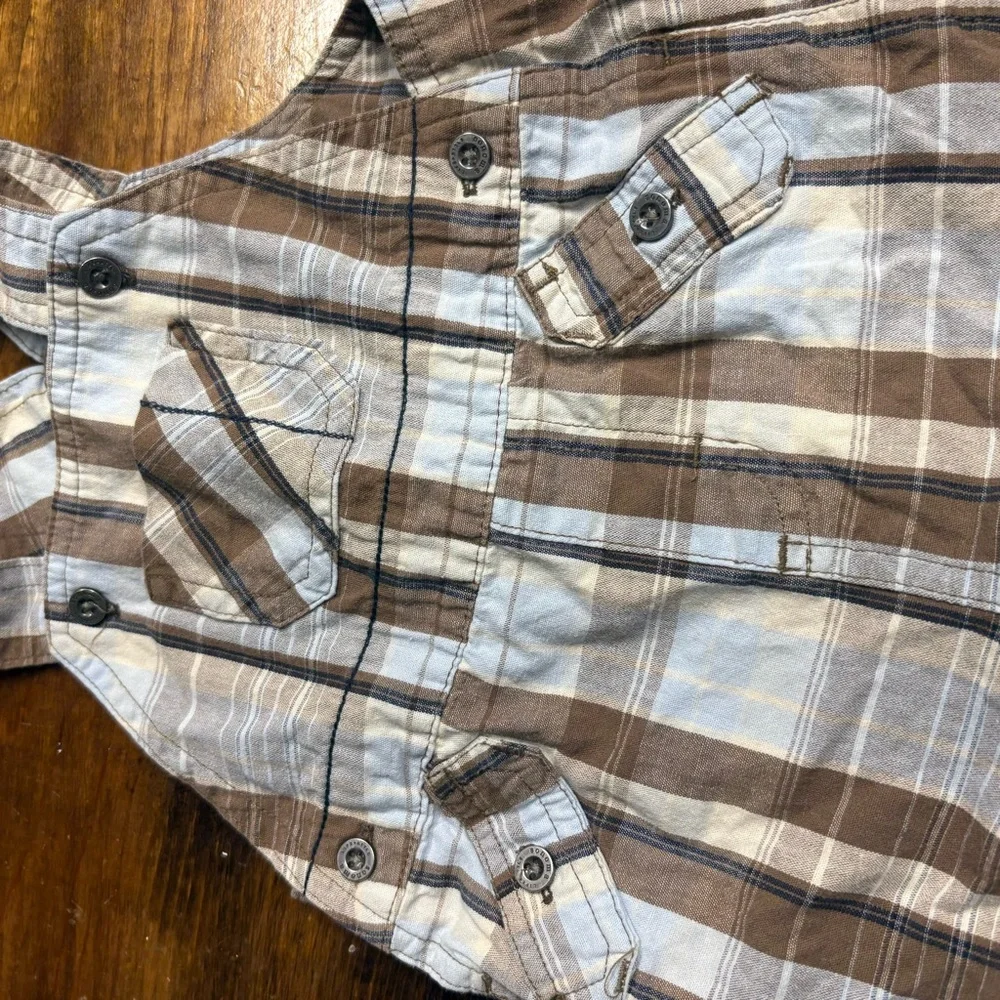 Sonoma Blue‎ Abd Brown Plaid Short Overalls Size 3-6 Months